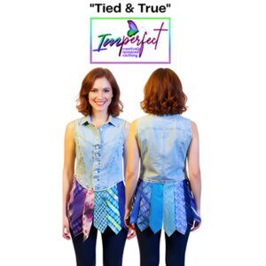 Upcycled denim vest with ombre neckties